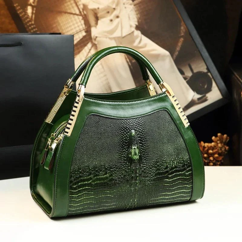 Leather Crocodile Pattern Women Multi-layer Large Bag - Glova