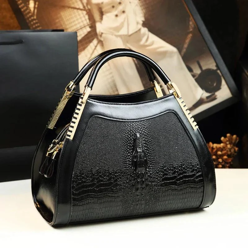 Leather Crocodile Pattern Women Multi-layer Large Bag - Glova