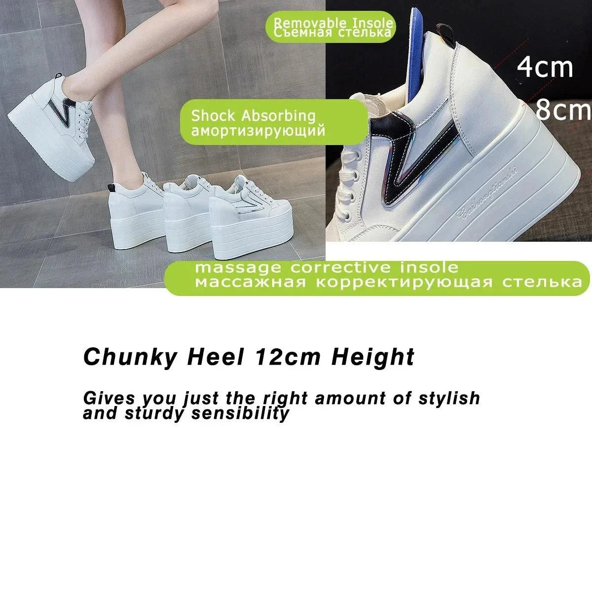 Leather Platform Heels Breathable Vulcanize Shoes - Glova