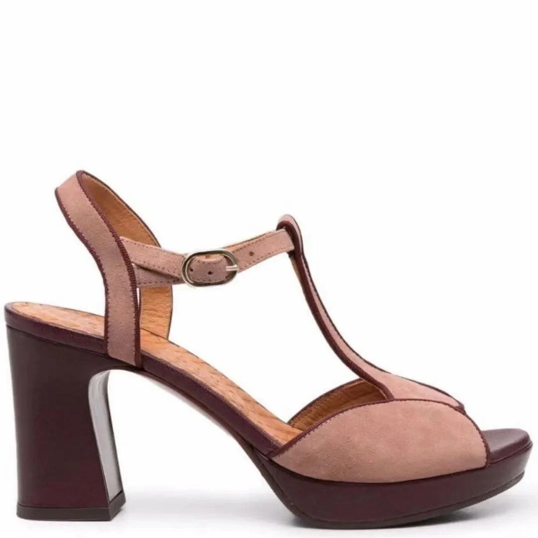 Leather Platform Thick Heels Square Sandals - Glova