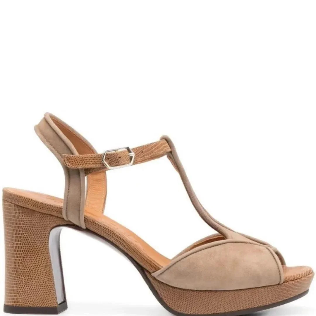 Leather Platform Thick Heels Square Sandals - Glova