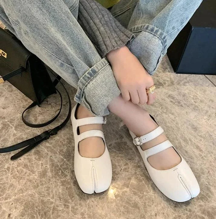 Leather Split Toe Mary Jane Shoes Low Heel Women Shoes - Glova