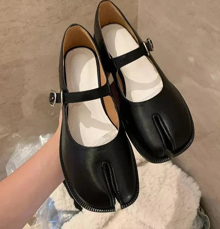 Leather Split Toe Mary Jane Shoes Low Heel Women Shoes - Glova