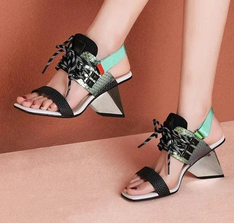 Leather Strange High Heels Gladiator Sandals Shoes - Glova