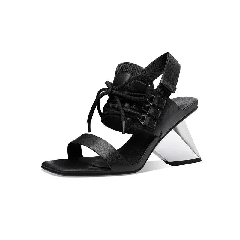 Leather Strange High Heels Gladiator Sandals Shoes - Glova