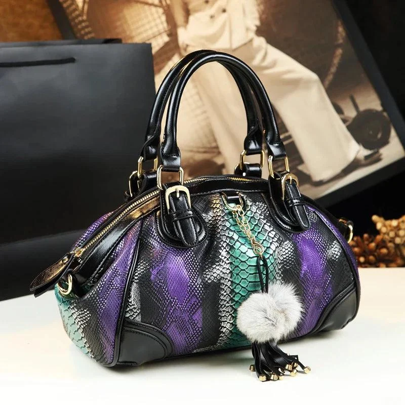 Leather Tassel Serpentine Dumpling Women Hand Bags - Glova