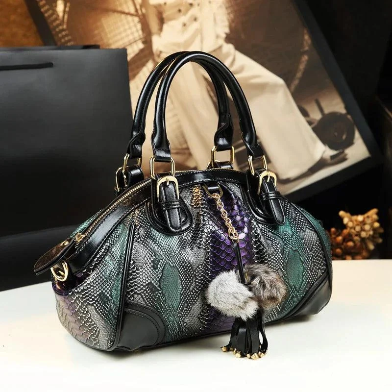 Leather Tassel Serpentine Dumpling Women Hand Bags - Glova