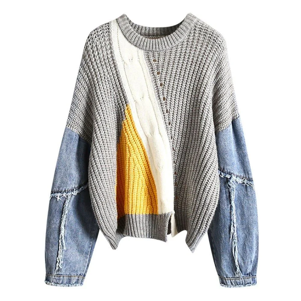 Lelya Denim Patchwork Sweater - Glova