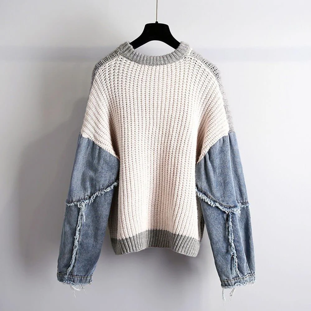 Lelya Denim Patchwork Sweater - Glova