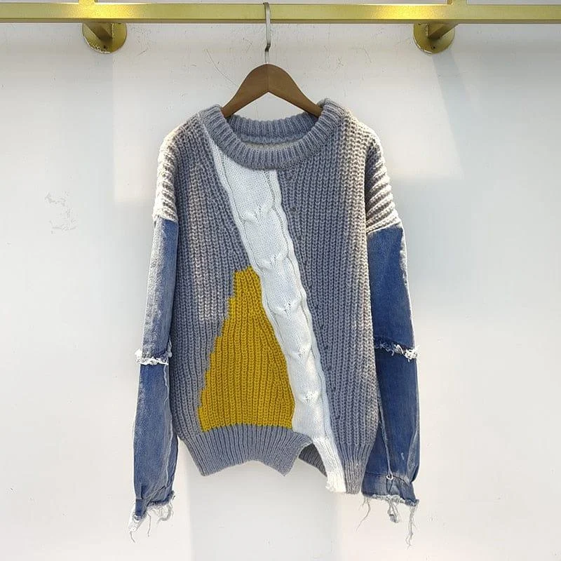 Lelya Denim Patchwork Sweater - Glova