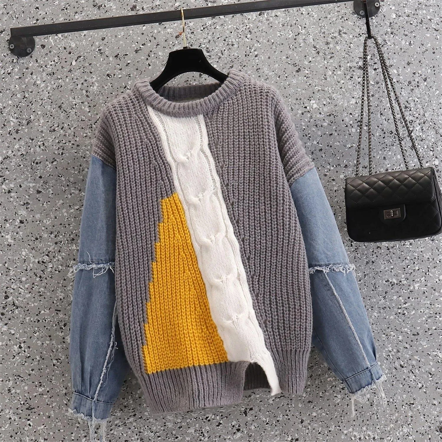 Lelya Denim Patchwork Sweater - Glova