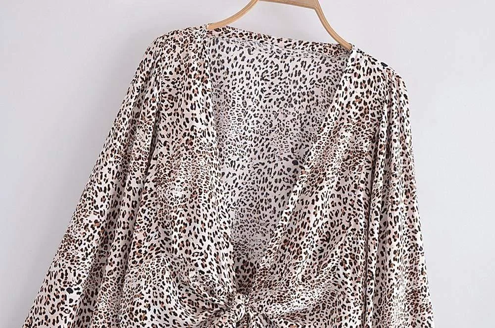 Leopard Print Cropped Blouse - Glova