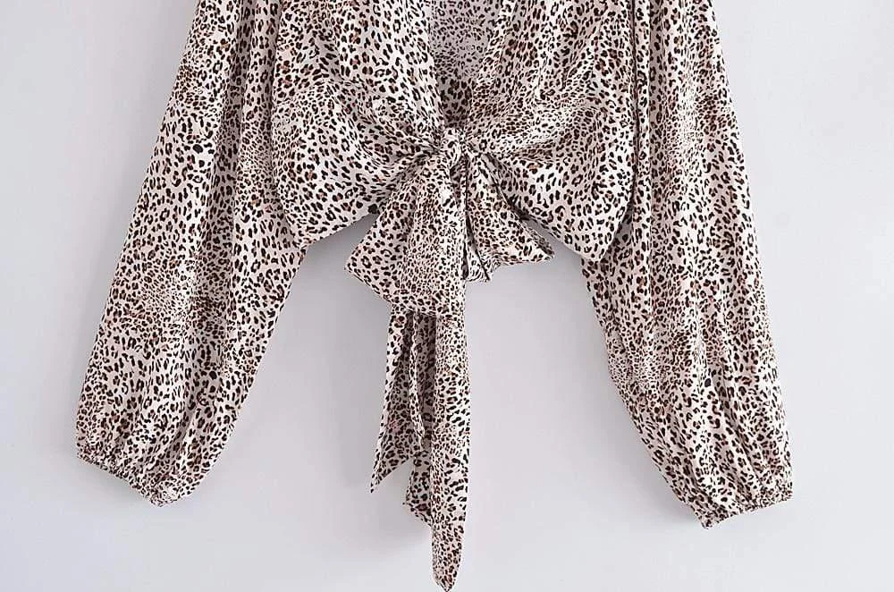 Leopard Print Cropped Blouse - Glova