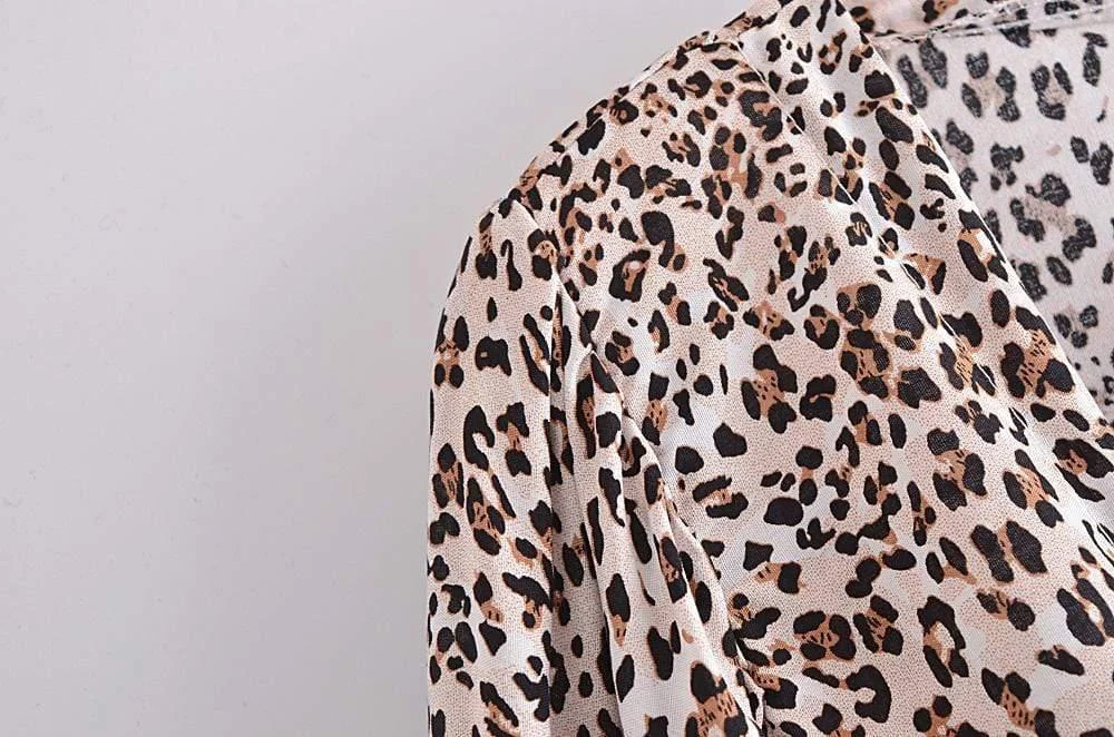 Leopard Print Cropped Blouse - Glova