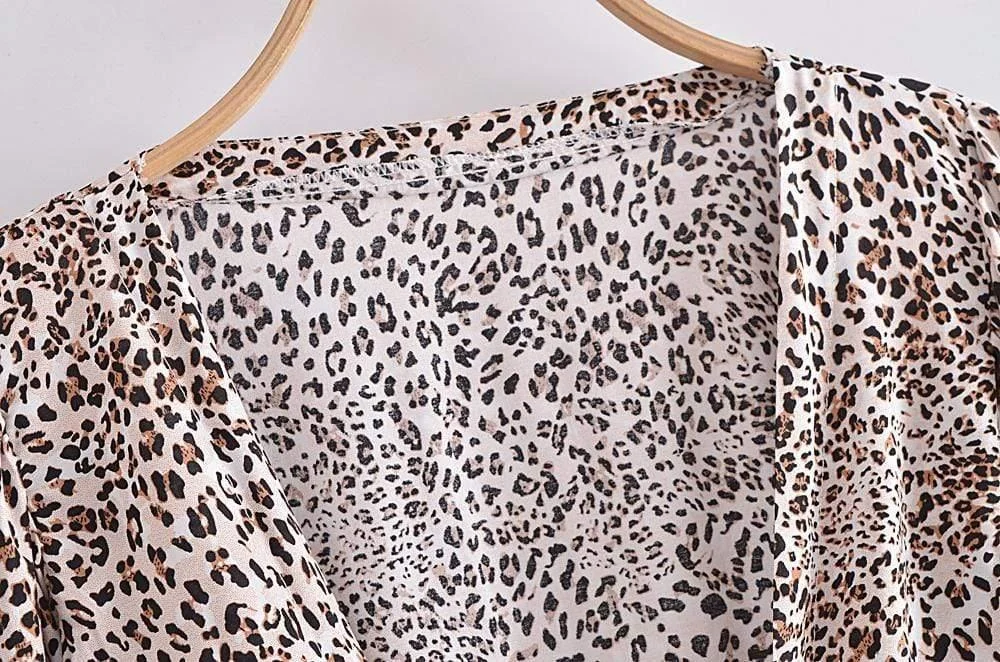 Leopard Print Cropped Blouse - Glova