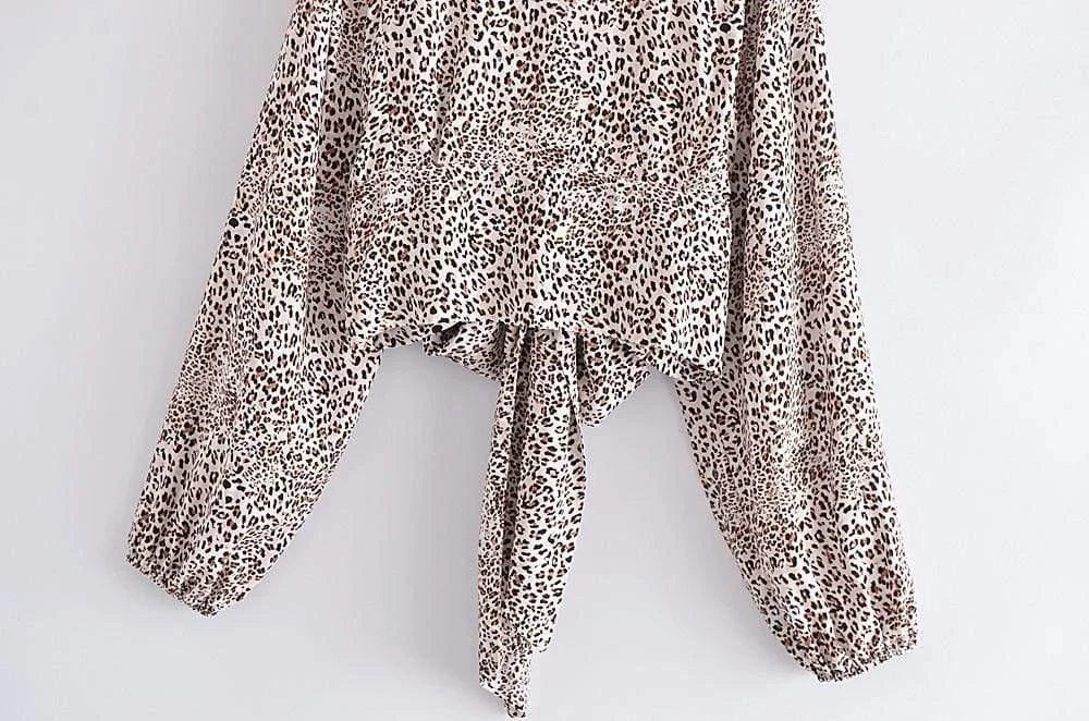 Leopard Print Cropped Blouse - Glova