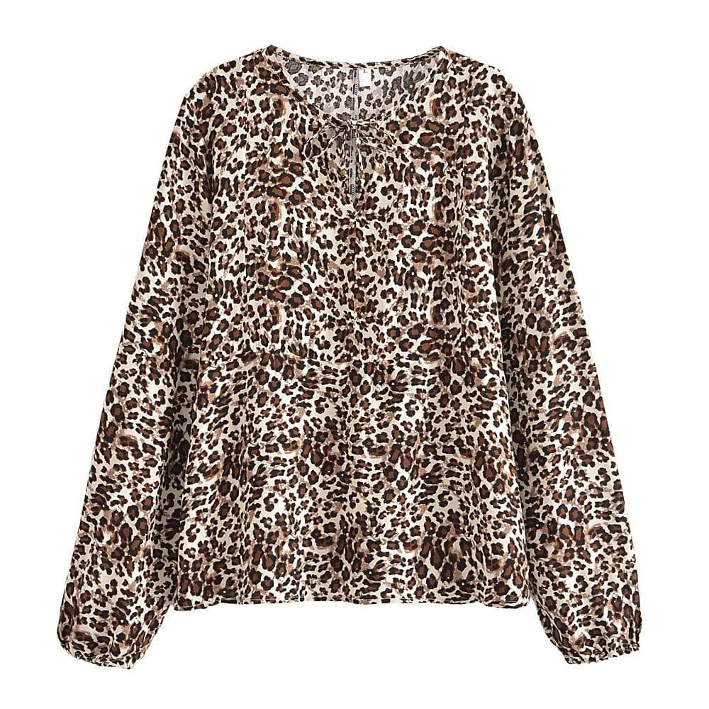 Leopard Print Long Sleeve Blouse - Glova