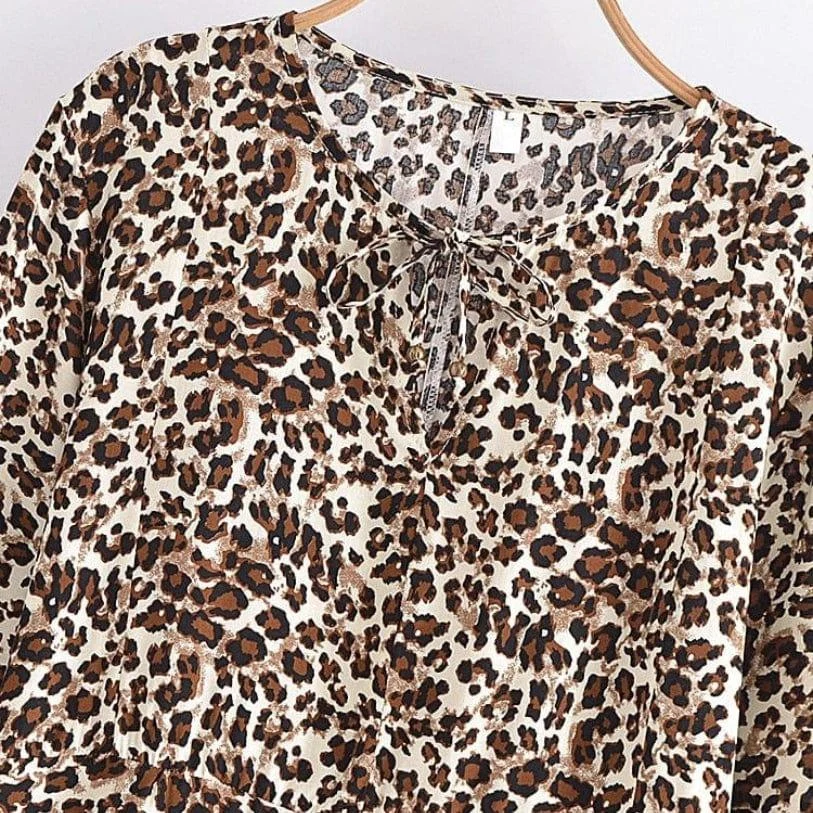 Leopard Print Long Sleeve Blouse - Glova