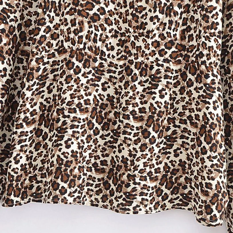 Leopard Print Long Sleeve Blouse - Glova