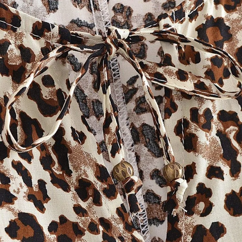 Leopard Print Long Sleeve Blouse - Glova