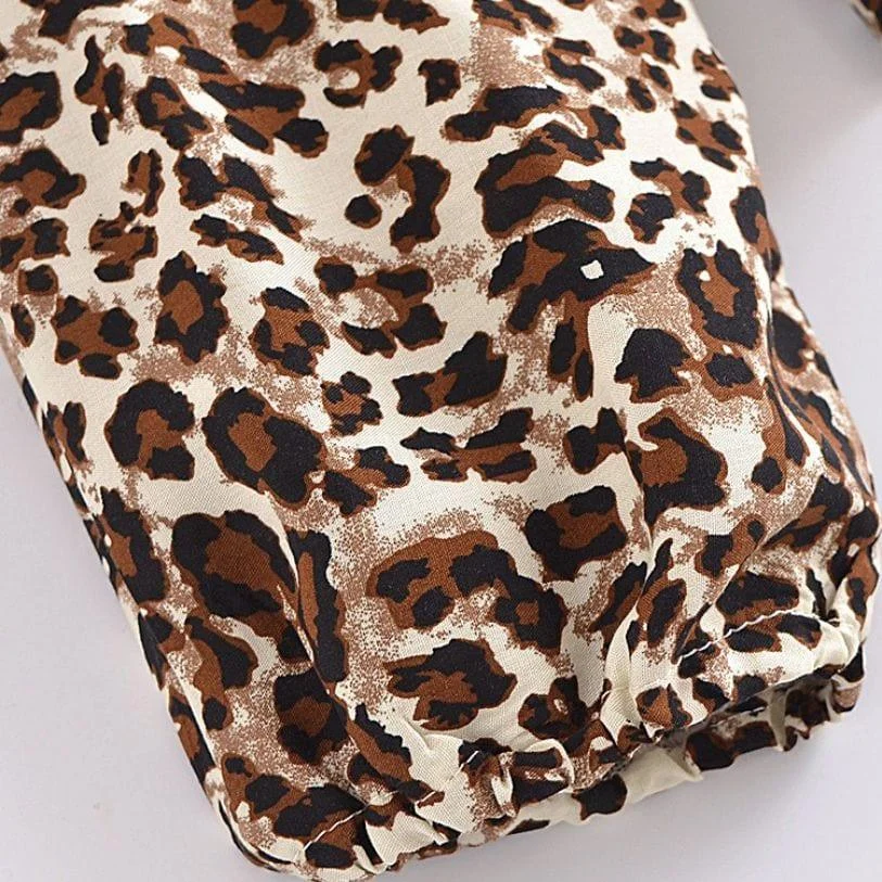 Leopard Print Long Sleeve Blouse - Glova