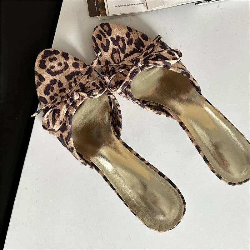 Leopard Print Pointed Toe Thin High Heels Sandals Shoes - Glova