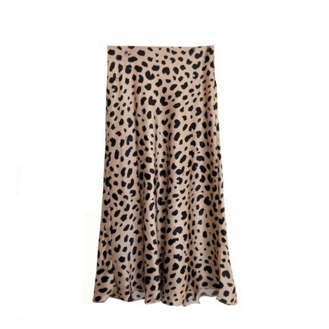 Leopard Print Satin Midi Skirts - Glova