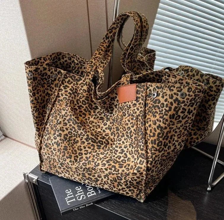 Leopard Prints Deformable Canvas Shopping Totes - Glova