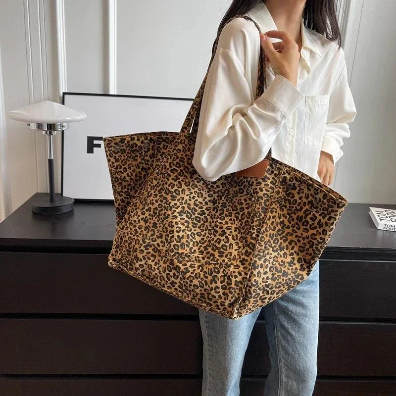 Leopard Prints Deformable Canvas Shopping Totes - Glova