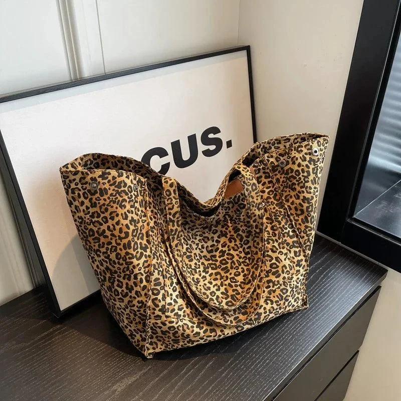 Leopard Prints Deformable Canvas Shopping Totes - Glova