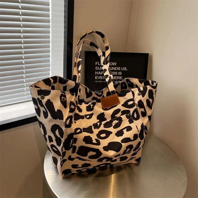 Leopard Prints Deformable Canvas Shopping Totes - Glova