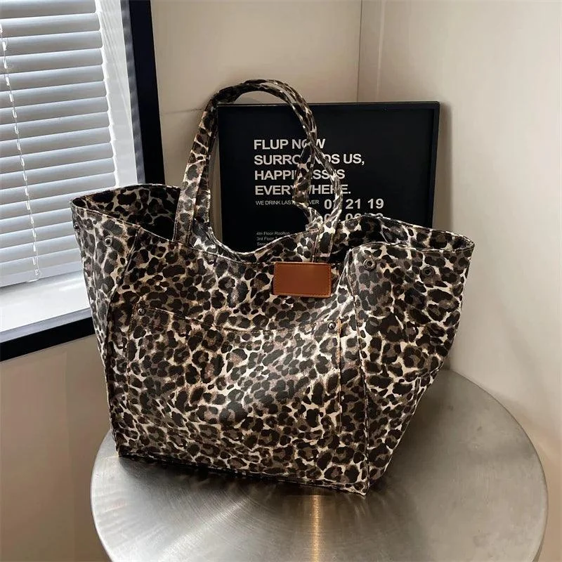 Leopard Prints Deformable Canvas Shopping Totes - Glova