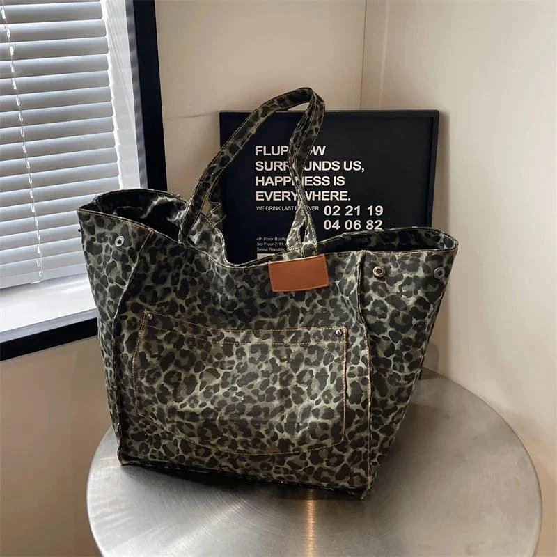 Leopard Prints Deformable Canvas Shopping Totes - Glova