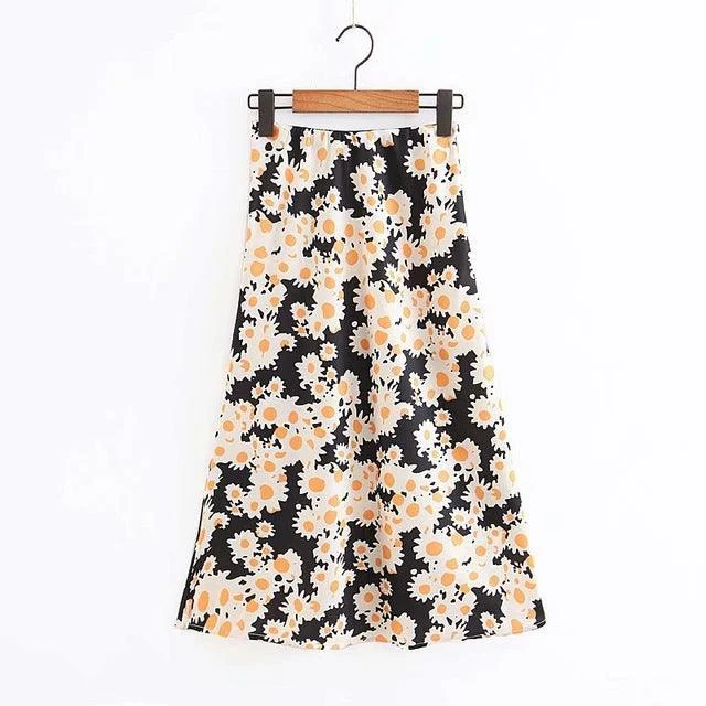 Leopard/Floral Print Satin Midi Skirts - Glova