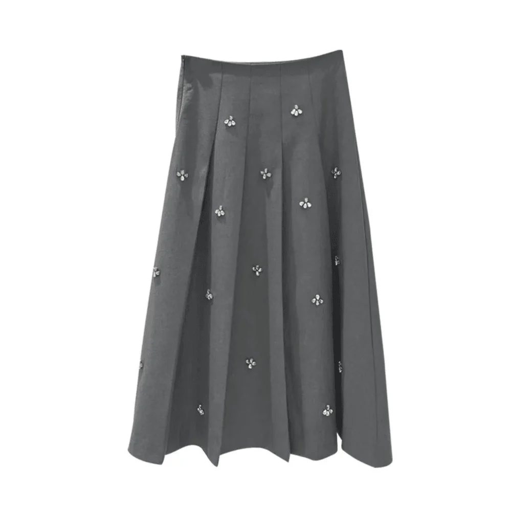 Leslie Crystal Embellished Pleated Midi Skirts - Glova