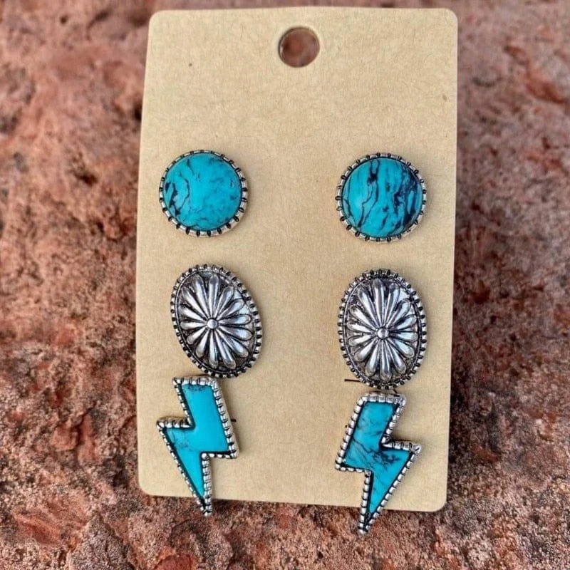 Lightning Bolt Turquoise Stud Earring - Glova