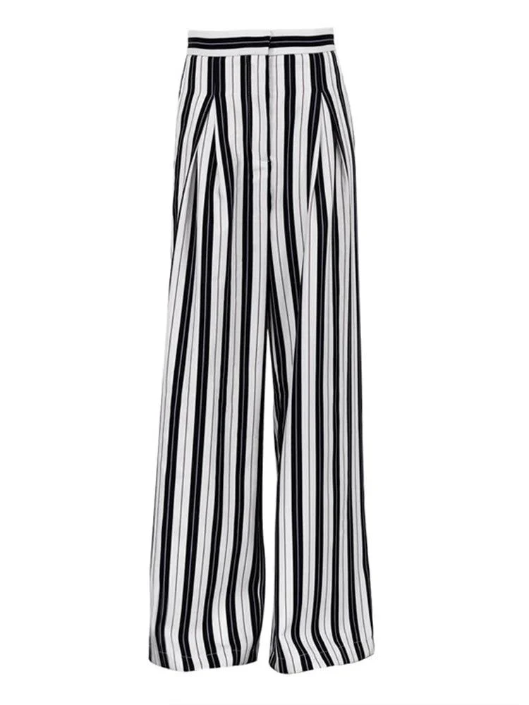 Liisa Casual Big Stripe Wide Leg Pants - Glova