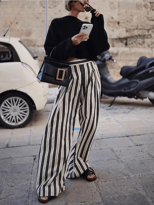 Liisa Casual Big Stripe Wide Leg Pants - Glova