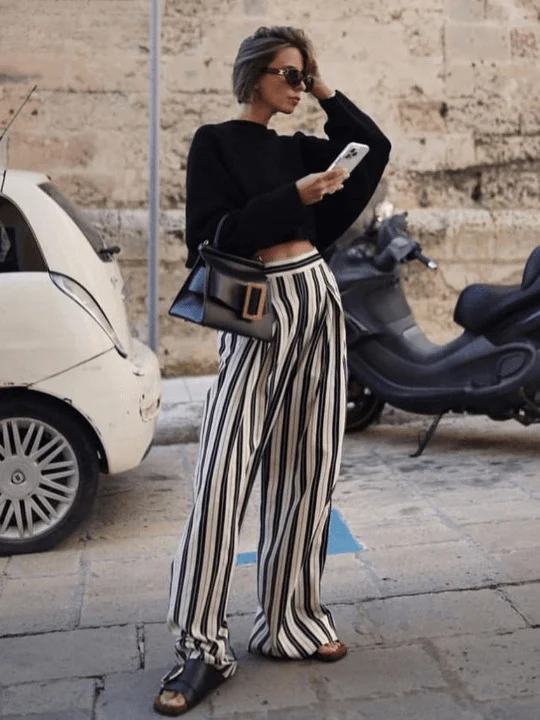 Liisa Casual Big Stripe Wide Leg Pants - Glova