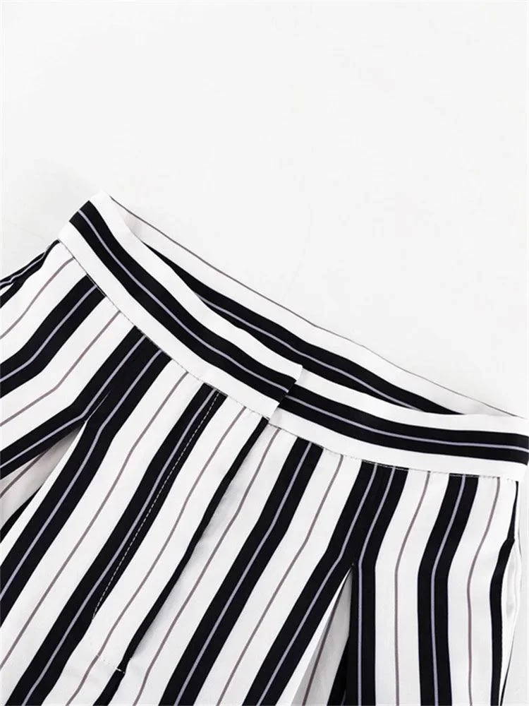 Liisa Casual Big Stripe Wide Leg Pants - Glova