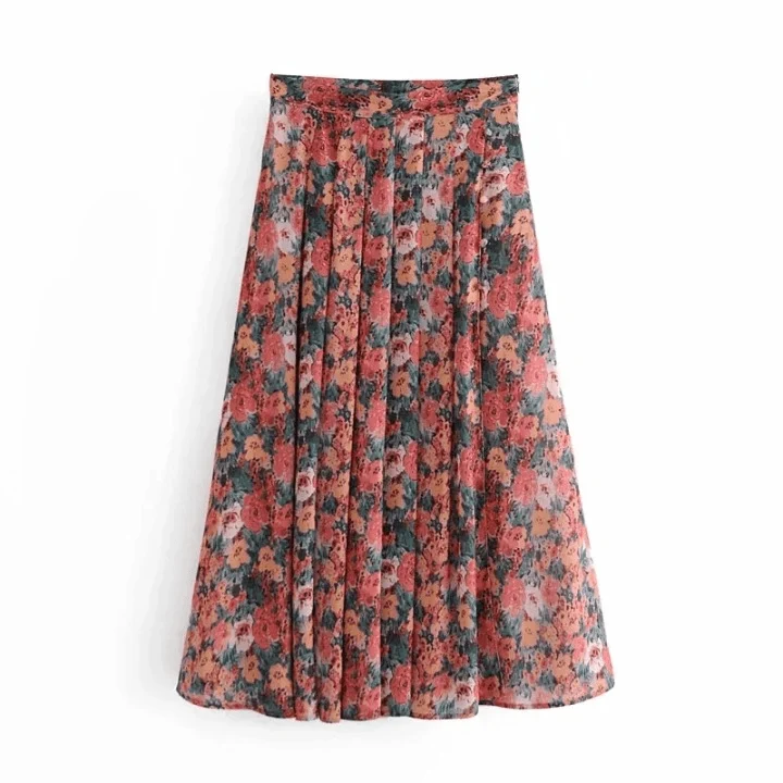 Lila Side Slit Floral Midi Skirts - Glova