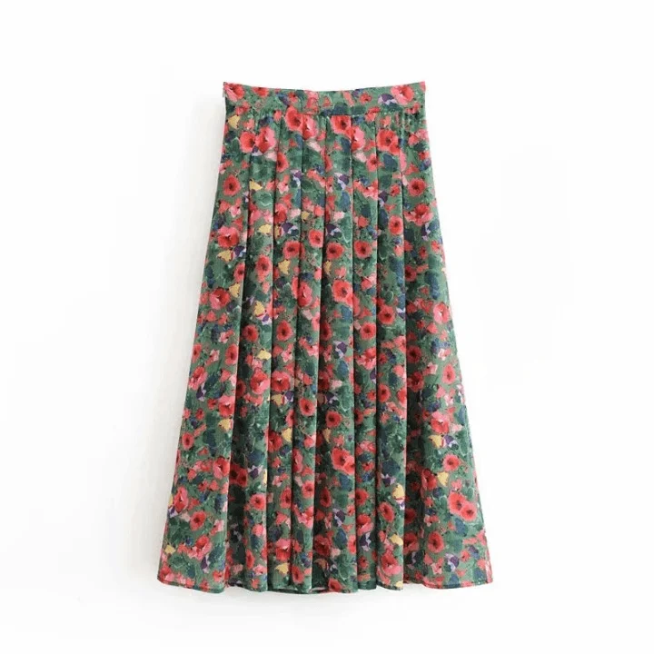 Lila Side Slit Floral Midi Skirts - Glova