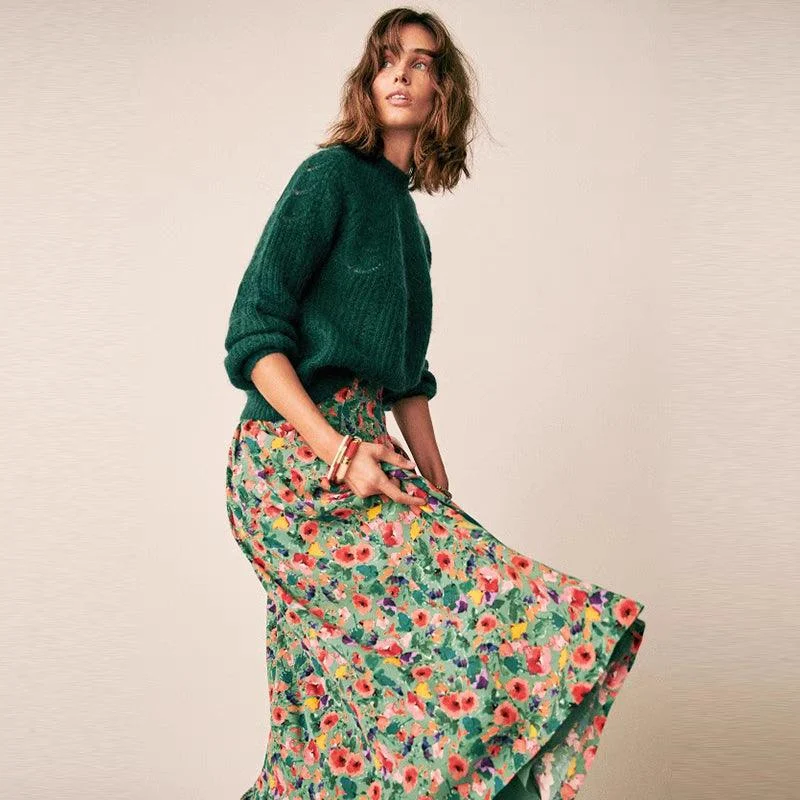 Lila Side Slit Floral Midi Skirts - Glova