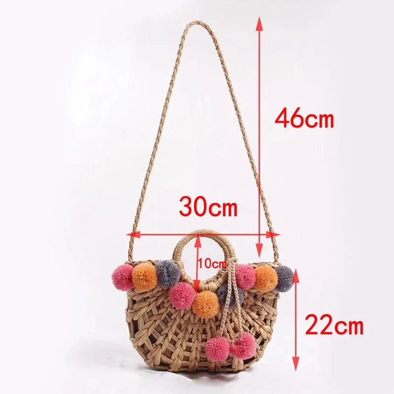 Lilac PomPom Chunky Straw Bag - Glova