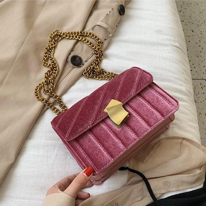 Lilith Luxe Velvet Chain Flap Bag - 4 Colors - Glova