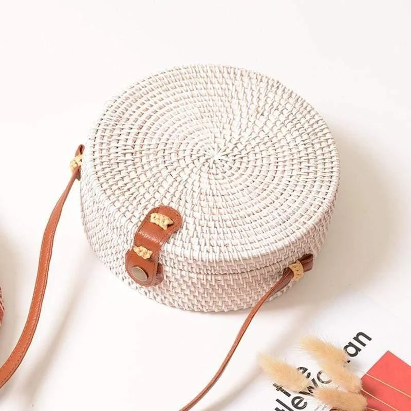 Lilith White Crossbody Rattan Bag - Glova