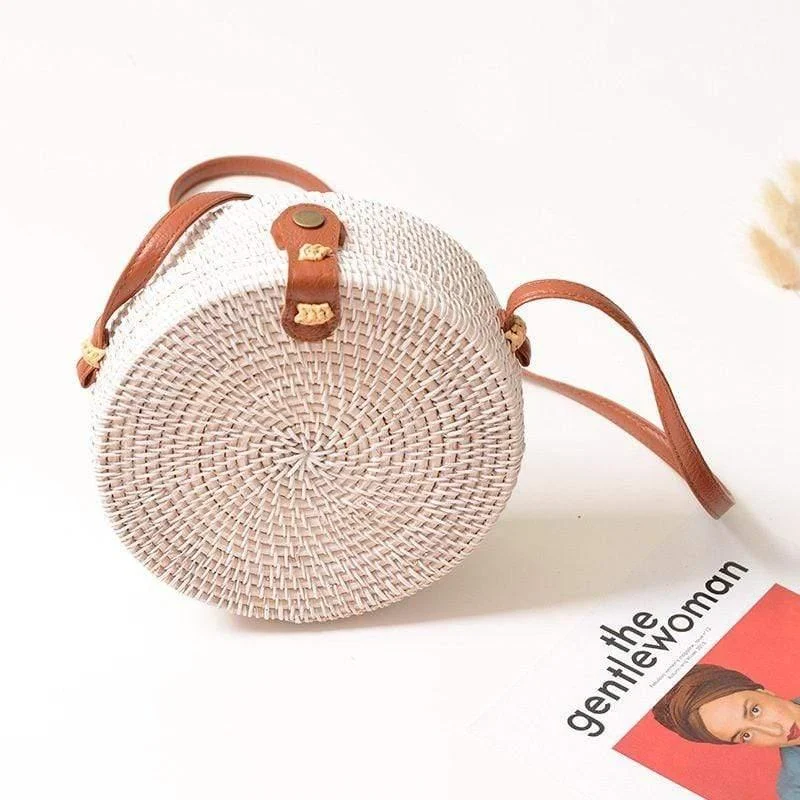 Lilith White Crossbody Rattan Bag - Glova