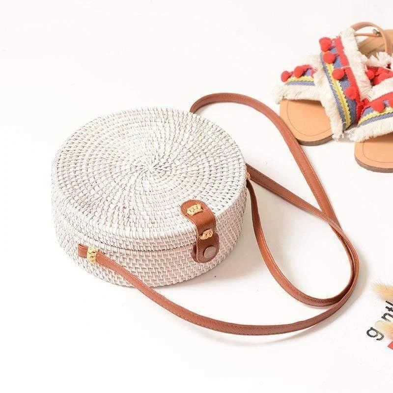 Lilith White Crossbody Rattan Bag - Glova