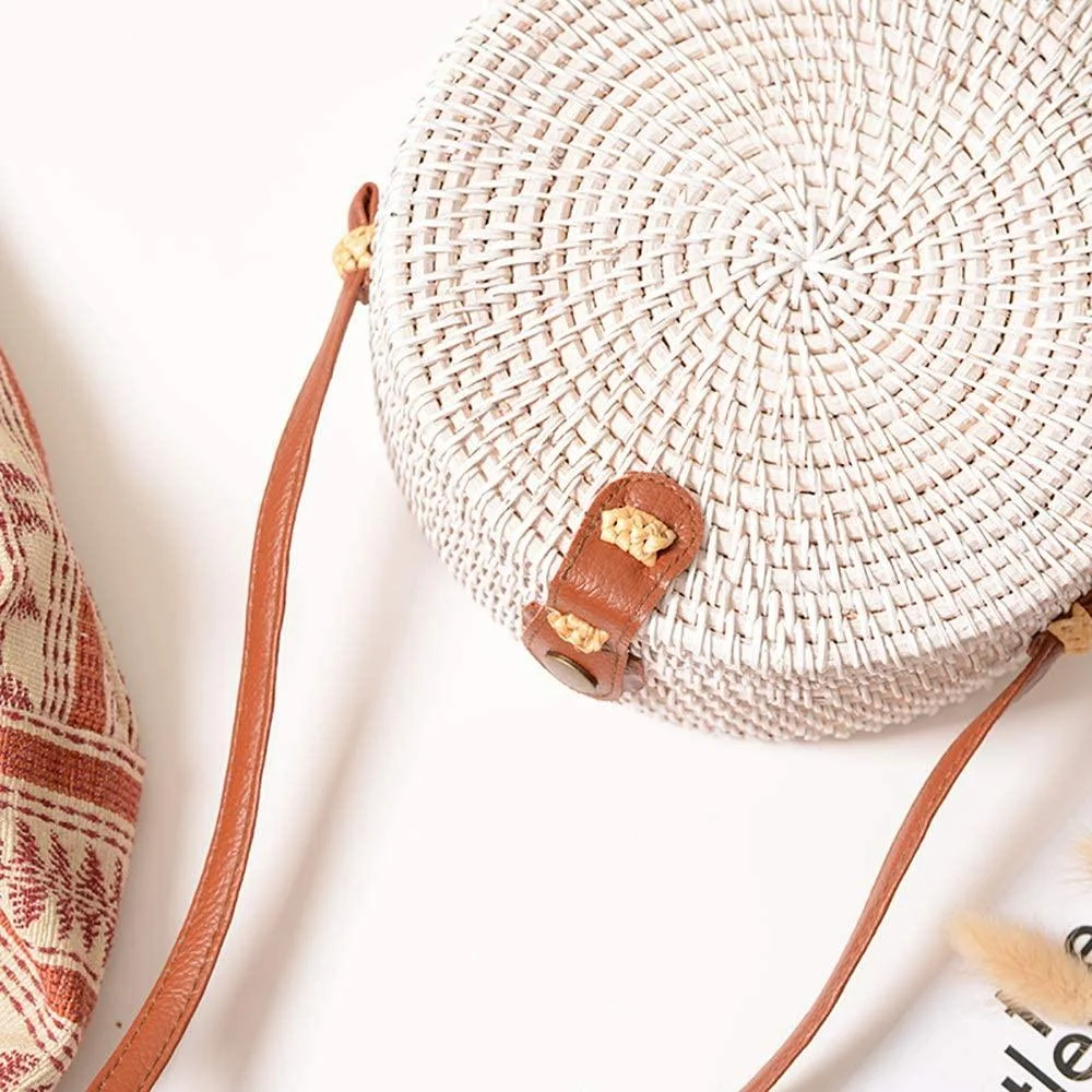 Lilith White Crossbody Rattan Bag - Glova