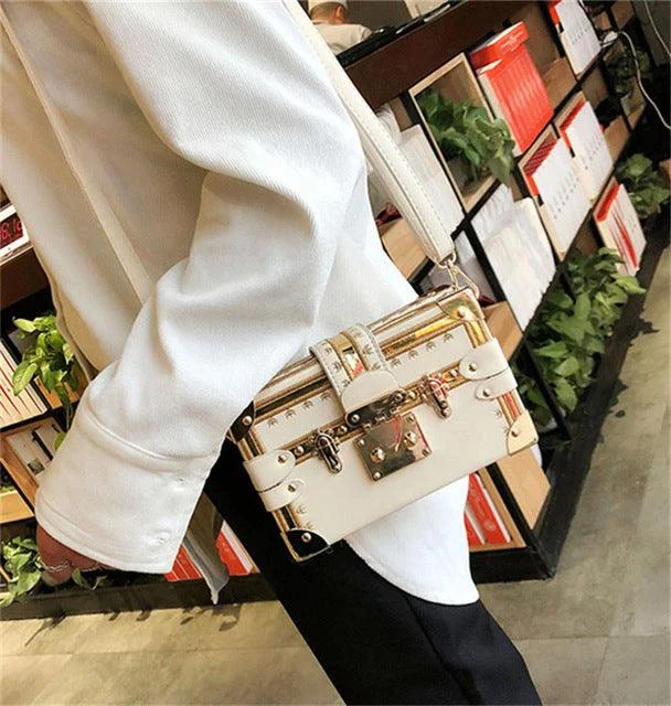 Lock & Embellished Box Clutch Shoulder Bag - 4 Colors - Glova